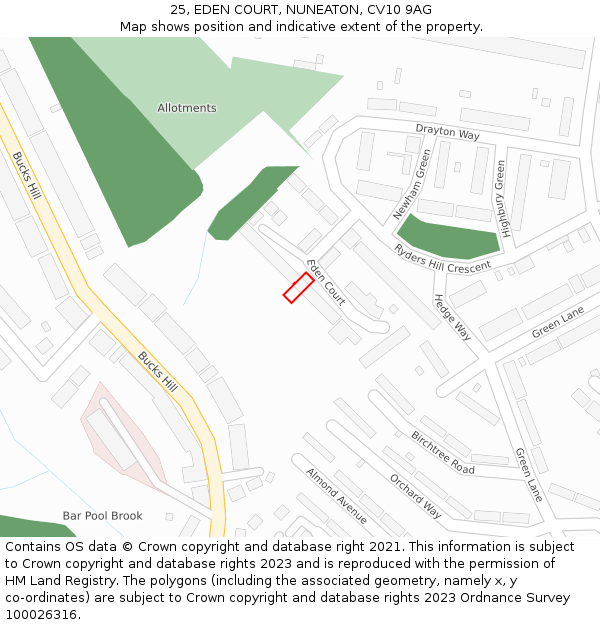 25, EDEN COURT, NUNEATON, CV10 9AG: Location map and indicative extent of plot