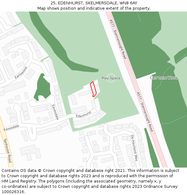 25, EDENHURST, SKELMERSDALE, WN8 6AY: Location map and indicative extent of plot