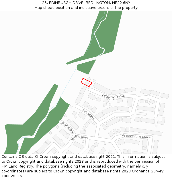 25, EDINBURGH DRIVE, BEDLINGTON, NE22 6NY: Location map and indicative extent of plot