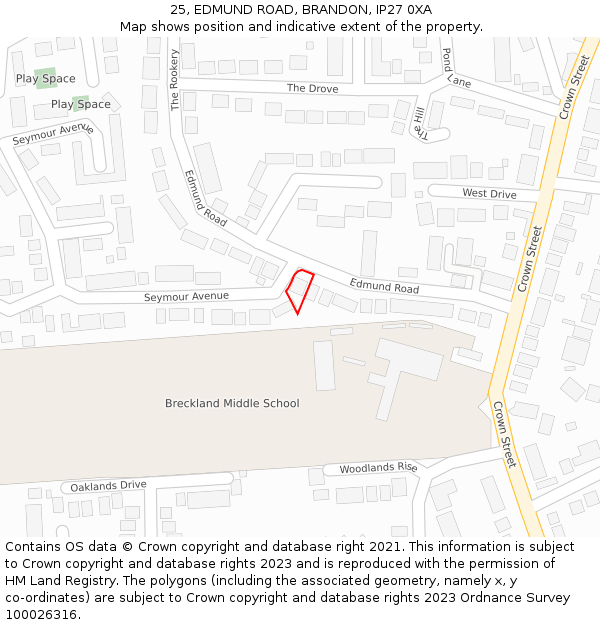 25, EDMUND ROAD, BRANDON, IP27 0XA: Location map and indicative extent of plot