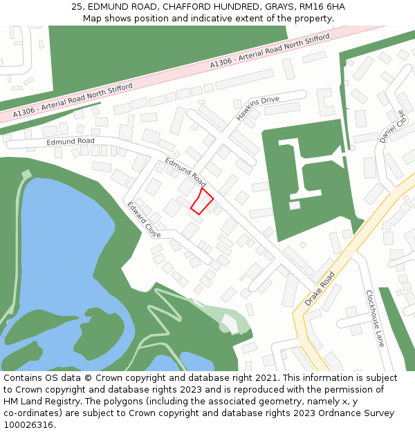 25, EDMUND ROAD, CHAFFORD HUNDRED, GRAYS, RM16 6HA: Location map and indicative extent of plot