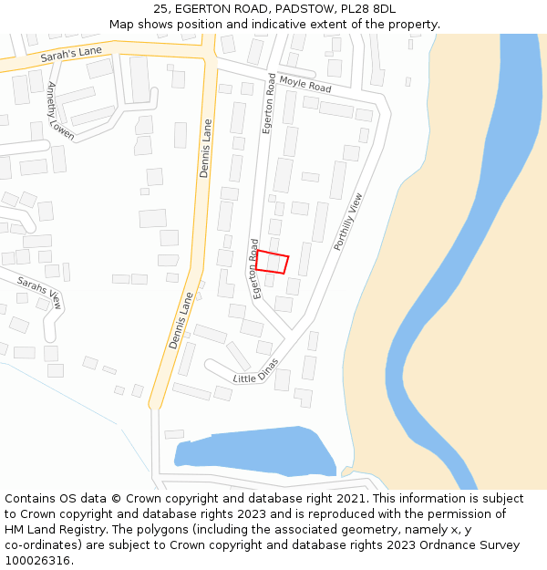 25, EGERTON ROAD, PADSTOW, PL28 8DL: Location map and indicative extent of plot