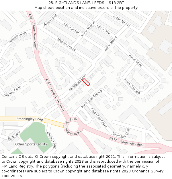 25, EIGHTLANDS LANE, LEEDS, LS13 2BT: Location map and indicative extent of plot