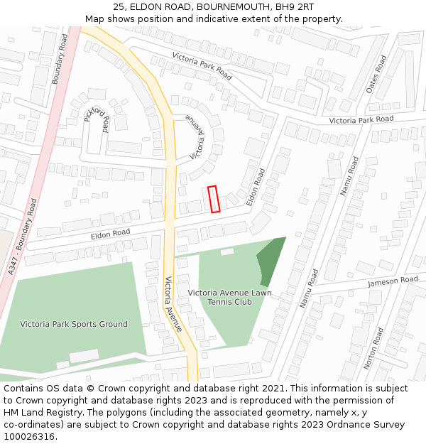 25, ELDON ROAD, BOURNEMOUTH, BH9 2RT: Location map and indicative extent of plot
