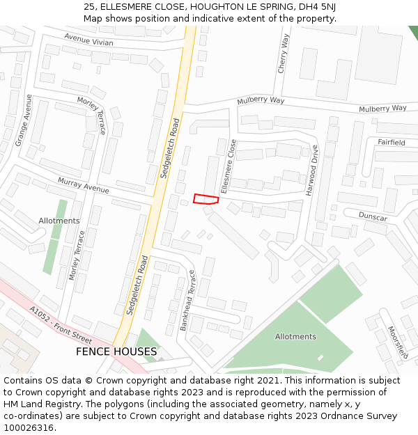 25, ELLESMERE CLOSE, HOUGHTON LE SPRING, DH4 5NJ: Location map and indicative extent of plot