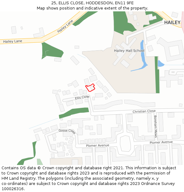 25, ELLIS CLOSE, HODDESDON, EN11 9FE: Location map and indicative extent of plot
