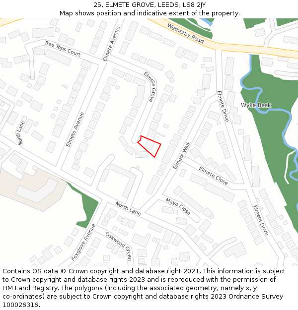 25, ELMETE GROVE, LEEDS, LS8 2JY: Location map and indicative extent of plot