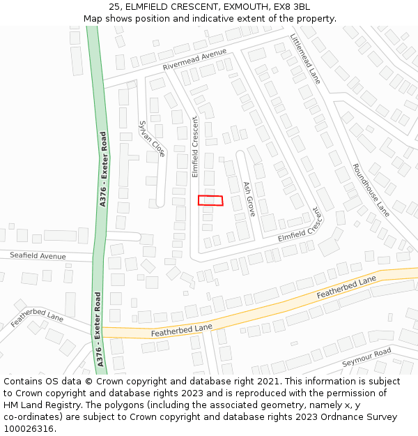 25, ELMFIELD CRESCENT, EXMOUTH, EX8 3BL: Location map and indicative extent of plot