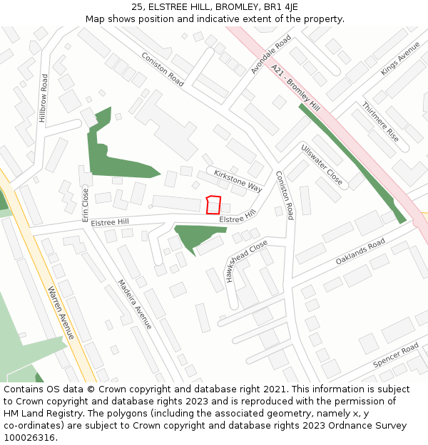 25, ELSTREE HILL, BROMLEY, BR1 4JE: Location map and indicative extent of plot