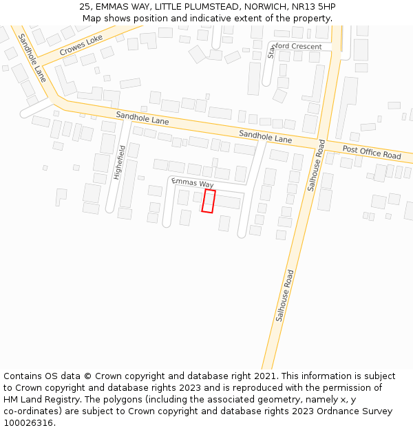 25, EMMAS WAY, LITTLE PLUMSTEAD, NORWICH, NR13 5HP: Location map and indicative extent of plot