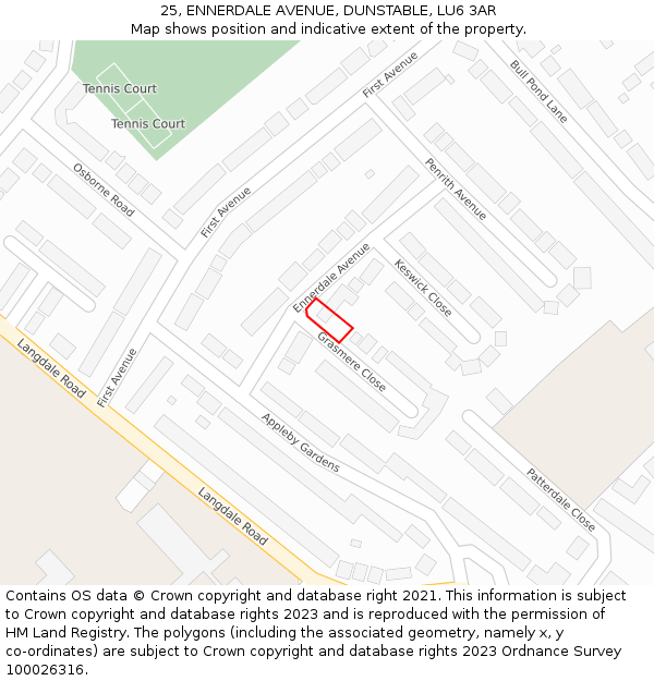 25, ENNERDALE AVENUE, DUNSTABLE, LU6 3AR: Location map and indicative extent of plot