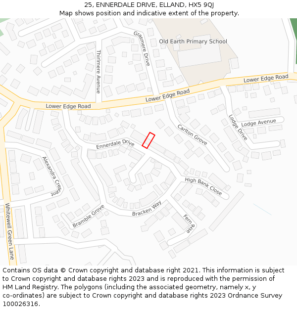 25, ENNERDALE DRIVE, ELLAND, HX5 9QJ: Location map and indicative extent of plot