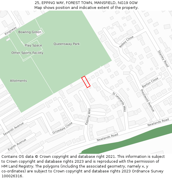25, EPPING WAY, FOREST TOWN, MANSFIELD, NG19 0GW: Location map and indicative extent of plot