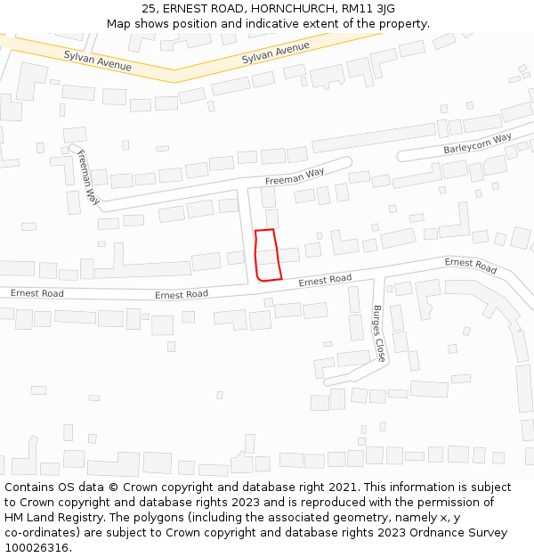 25, ERNEST ROAD, HORNCHURCH, RM11 3JG: Location map and indicative extent of plot