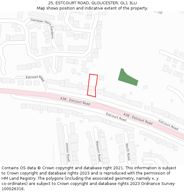 25, ESTCOURT ROAD, GLOUCESTER, GL1 3LU: Location map and indicative extent of plot