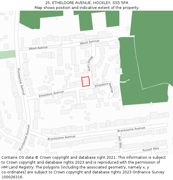 25, ETHELDORE AVENUE, HOCKLEY, SS5 5PA: Location map and indicative extent of plot