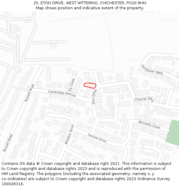 25, ETON DRIVE, WEST WITTERING, CHICHESTER, PO20 8HN: Location map and indicative extent of plot