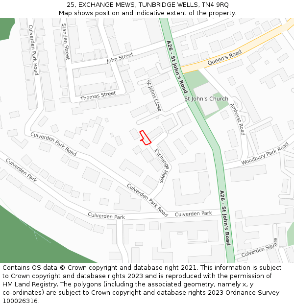 25, EXCHANGE MEWS, TUNBRIDGE WELLS, TN4 9RQ: Location map and indicative extent of plot