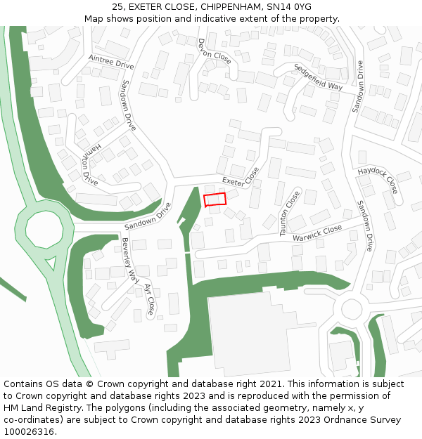 25, EXETER CLOSE, CHIPPENHAM, SN14 0YG: Location map and indicative extent of plot