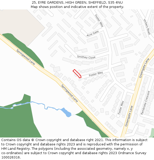 25, EYRE GARDENS, HIGH GREEN, SHEFFIELD, S35 4NU: Location map and indicative extent of plot
