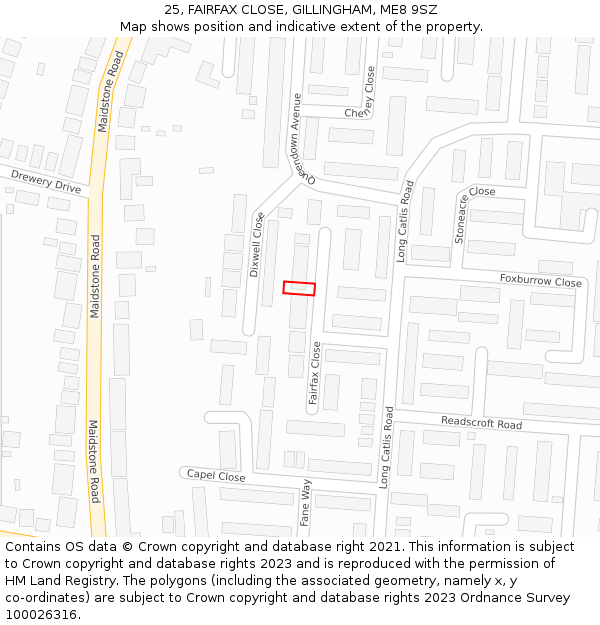 25, FAIRFAX CLOSE, GILLINGHAM, ME8 9SZ: Location map and indicative extent of plot