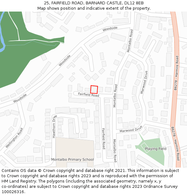 25, FAIRFIELD ROAD, BARNARD CASTLE, DL12 8EB: Location map and indicative extent of plot