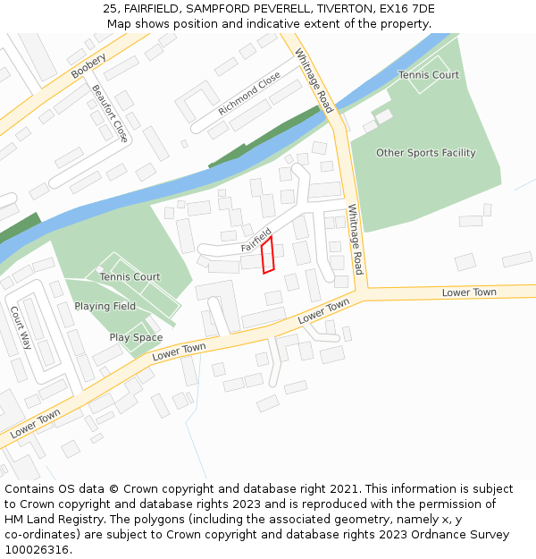 25, FAIRFIELD, SAMPFORD PEVERELL, TIVERTON, EX16 7DE: Location map and indicative extent of plot
