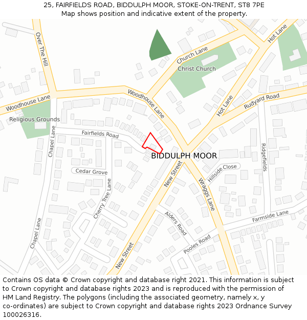 25, FAIRFIELDS ROAD, BIDDULPH MOOR, STOKE-ON-TRENT, ST8 7PE: Location map and indicative extent of plot
