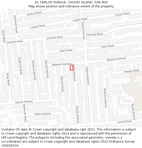 25, FAIRLOP AVENUE, CANVEY ISLAND, SS8 9DX: Location map and indicative extent of plot