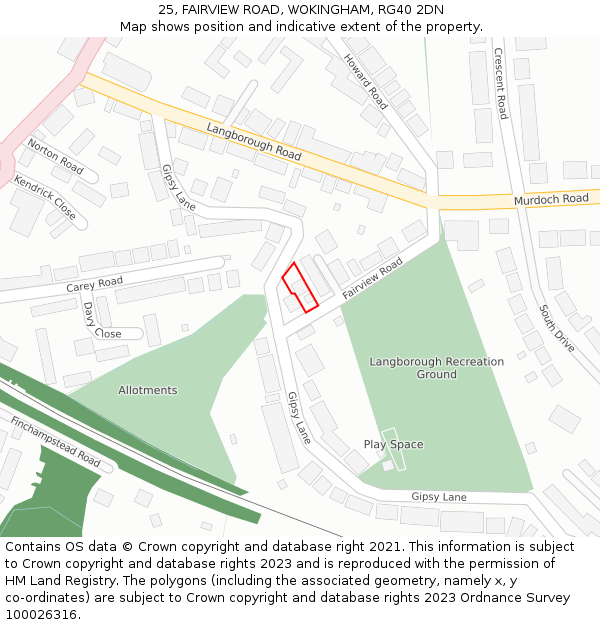25, FAIRVIEW ROAD, WOKINGHAM, RG40 2DN: Location map and indicative extent of plot