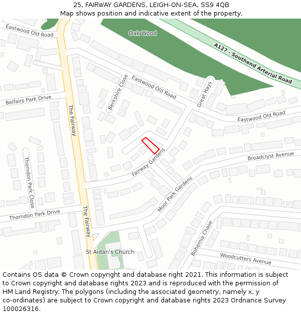 25, FAIRWAY GARDENS, LEIGH-ON-SEA, SS9 4QB: Location map and indicative extent of plot