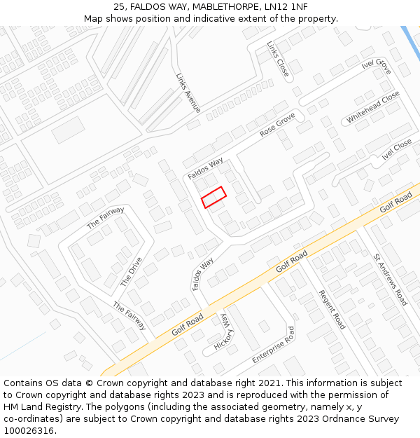 25, FALDOS WAY, MABLETHORPE, LN12 1NF: Location map and indicative extent of plot