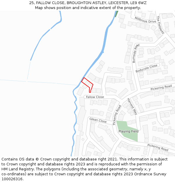 25, FALLOW CLOSE, BROUGHTON ASTLEY, LEICESTER, LE9 6WZ: Location map and indicative extent of plot