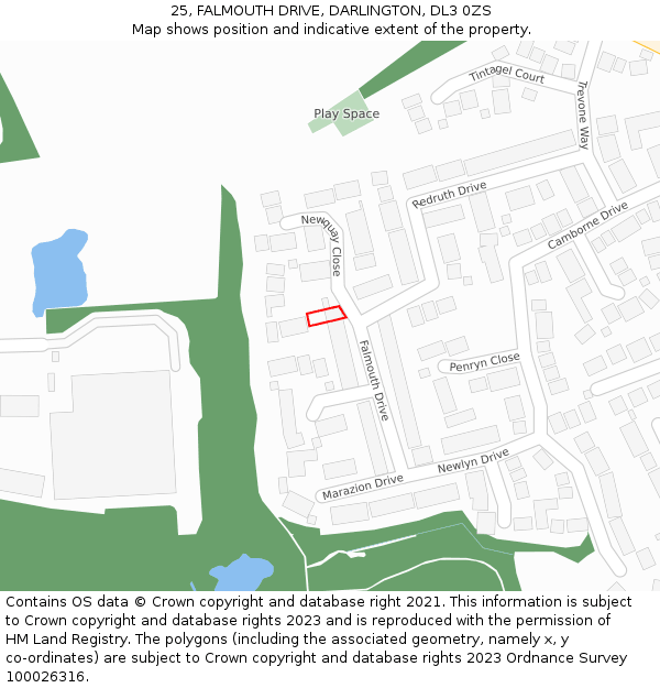 25, FALMOUTH DRIVE, DARLINGTON, DL3 0ZS: Location map and indicative extent of plot