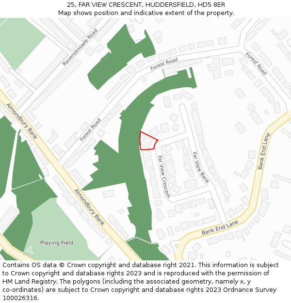 25, FAR VIEW CRESCENT, HUDDERSFIELD, HD5 8ER: Location map and indicative extent of plot