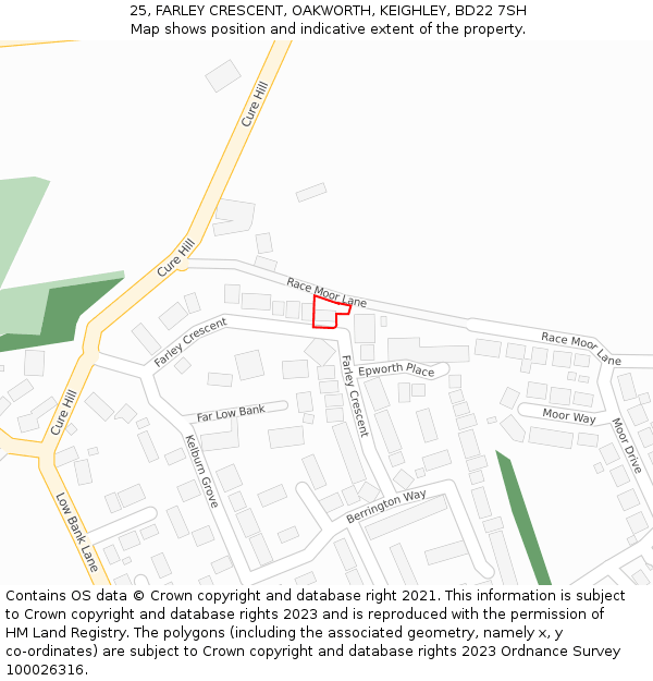 25, FARLEY CRESCENT, OAKWORTH, KEIGHLEY, BD22 7SH: Location map and indicative extent of plot