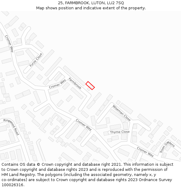 25, FARMBROOK, LUTON, LU2 7SQ: Location map and indicative extent of plot