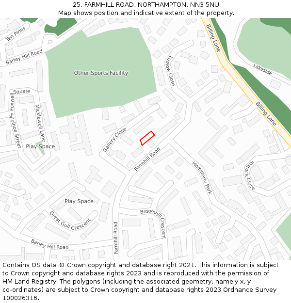 25, FARMHILL ROAD, NORTHAMPTON, NN3 5NU: Location map and indicative extent of plot