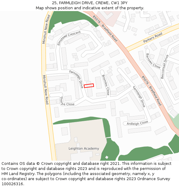 25, FARMLEIGH DRIVE, CREWE, CW1 3PY: Location map and indicative extent of plot