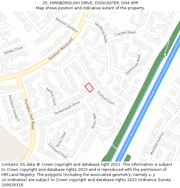 25, FARNBOROUGH DRIVE, DONCASTER, DN4 6PR: Location map and indicative extent of plot