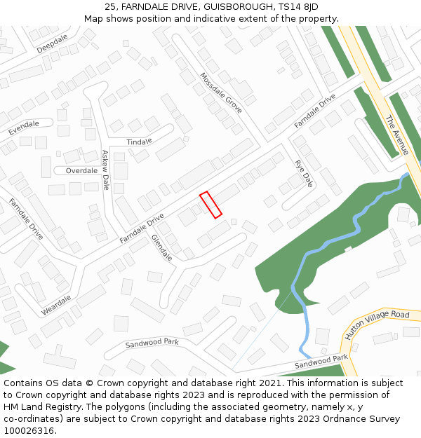 25, FARNDALE DRIVE, GUISBOROUGH, TS14 8JD: Location map and indicative extent of plot