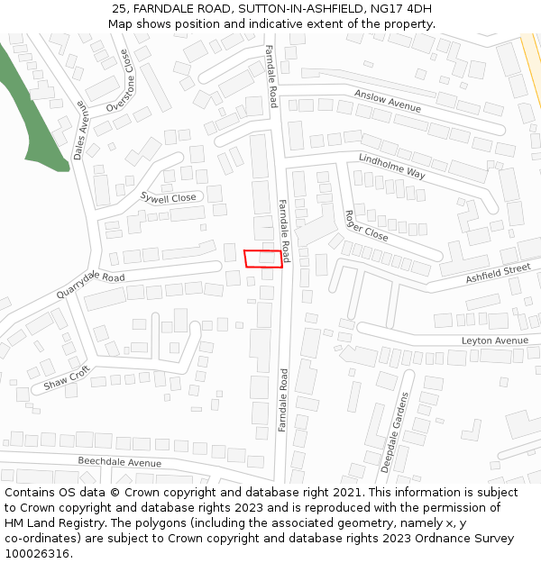 25, FARNDALE ROAD, SUTTON-IN-ASHFIELD, NG17 4DH: Location map and indicative extent of plot