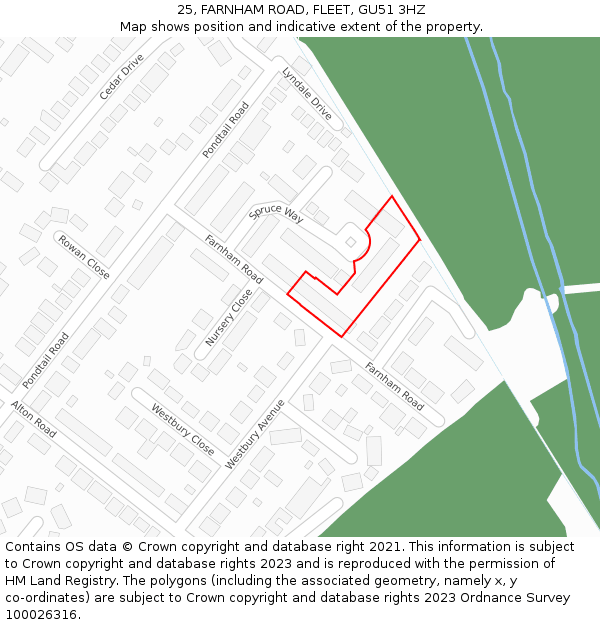 25, FARNHAM ROAD, FLEET, GU51 3HZ: Location map and indicative extent of plot