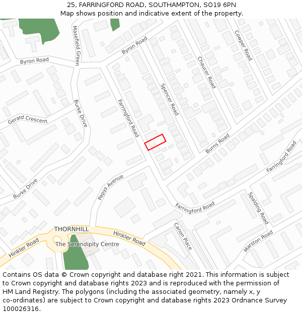 25, FARRINGFORD ROAD, SOUTHAMPTON, SO19 6PN: Location map and indicative extent of plot