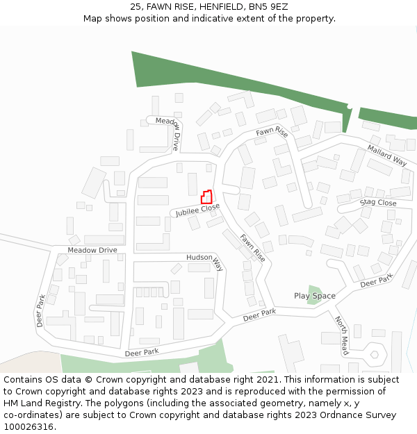 25, FAWN RISE, HENFIELD, BN5 9EZ: Location map and indicative extent of plot