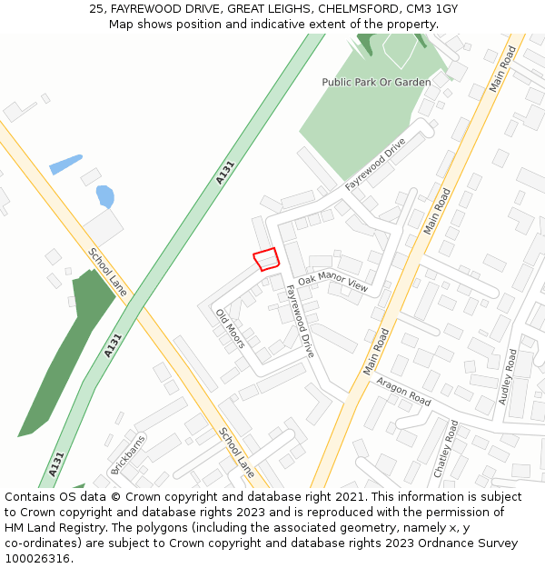 25, FAYREWOOD DRIVE, GREAT LEIGHS, CHELMSFORD, CM3 1GY: Location map and indicative extent of plot