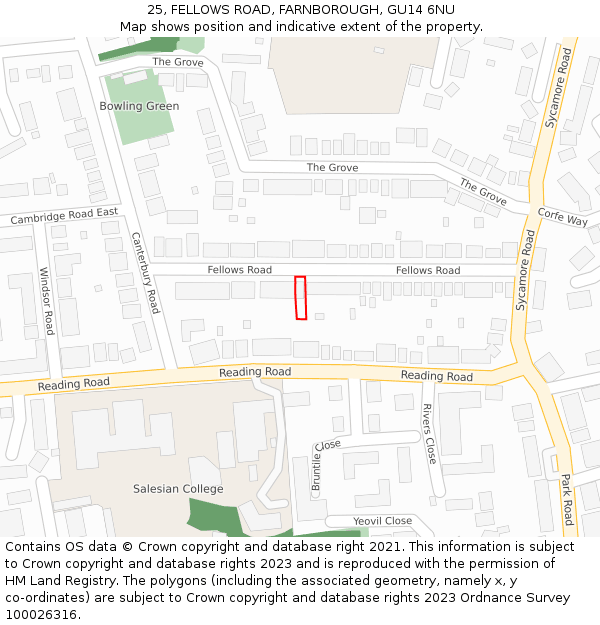 25, FELLOWS ROAD, FARNBOROUGH, GU14 6NU: Location map and indicative extent of plot