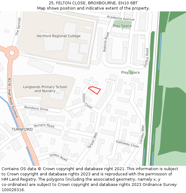 25, FELTON CLOSE, BROXBOURNE, EN10 6BT: Location map and indicative extent of plot