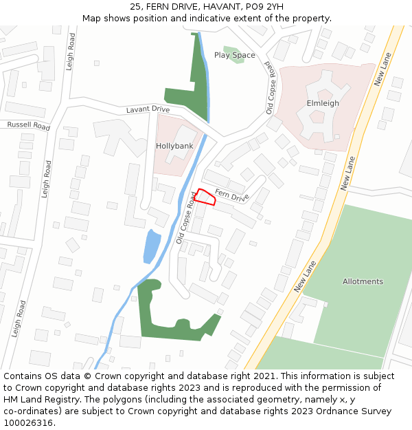 25, FERN DRIVE, HAVANT, PO9 2YH: Location map and indicative extent of plot