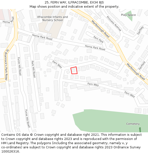 25, FERN WAY, ILFRACOMBE, EX34 8JS: Location map and indicative extent of plot